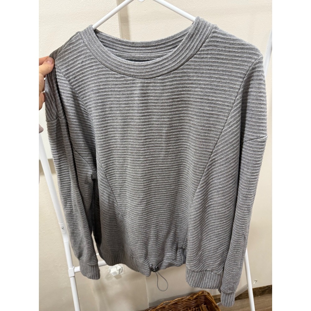 Simply Vera Vera Wang Womens Grey Ribbed Knit Pullover Sweatshirt Drawstring L